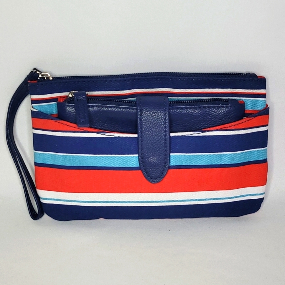 NAUTICAL RED, WHITE AND BLUE STRIPED TWO-PIECE CANVAS WRISTLET